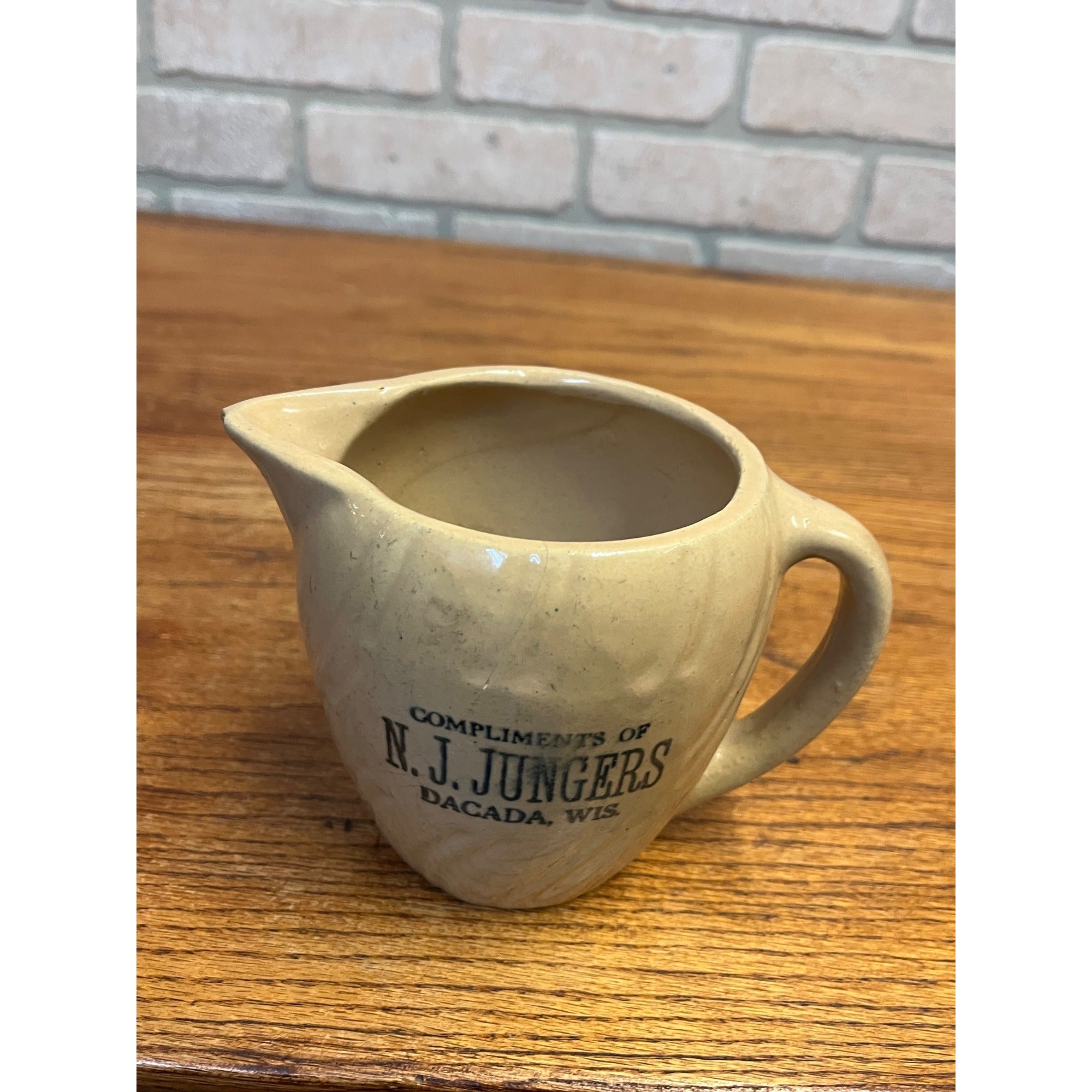 Vintage Stoneware N.J. Jungers Dacada, WI Wisconsin Advertising Pitcher Wis
