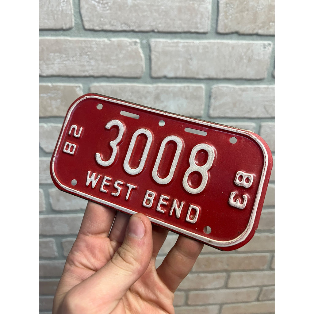 Vintage Wisconsin Bicycle Bike License Plate Embossed West Bend 1982-1983