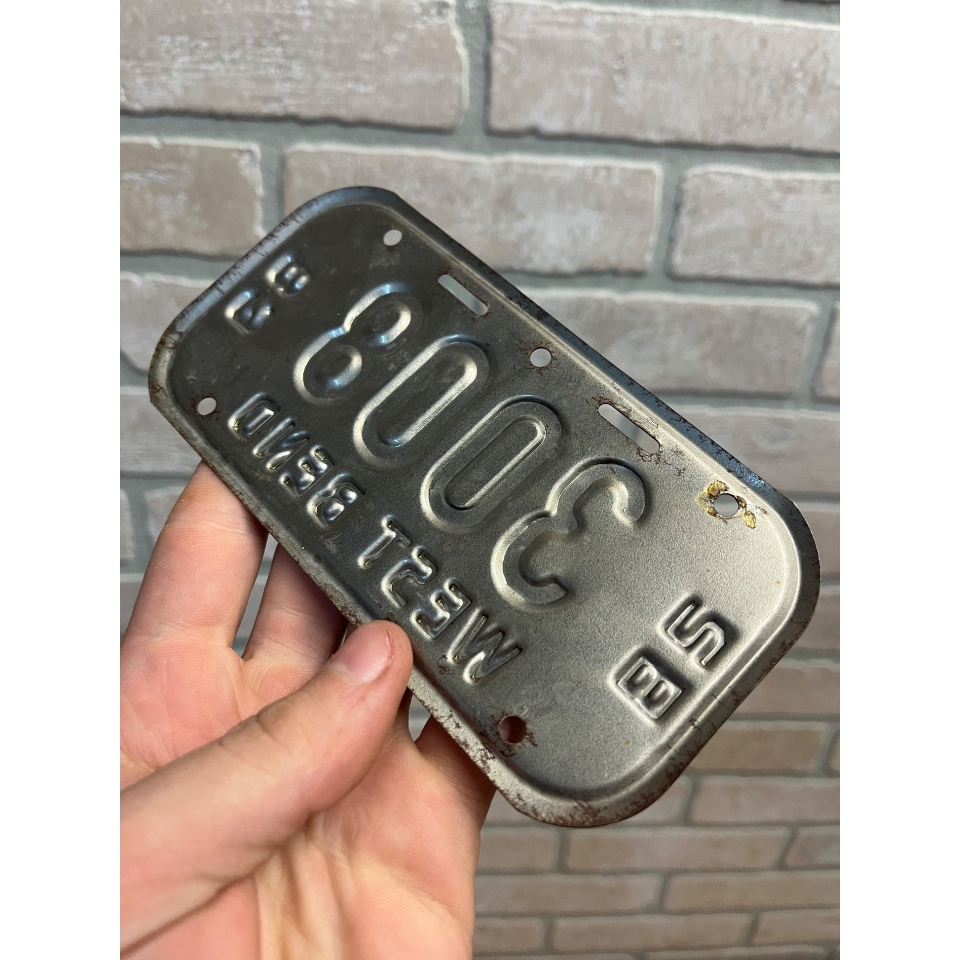 Vintage Wisconsin Bicycle Bike License Plate Embossed West Bend 1982-1983