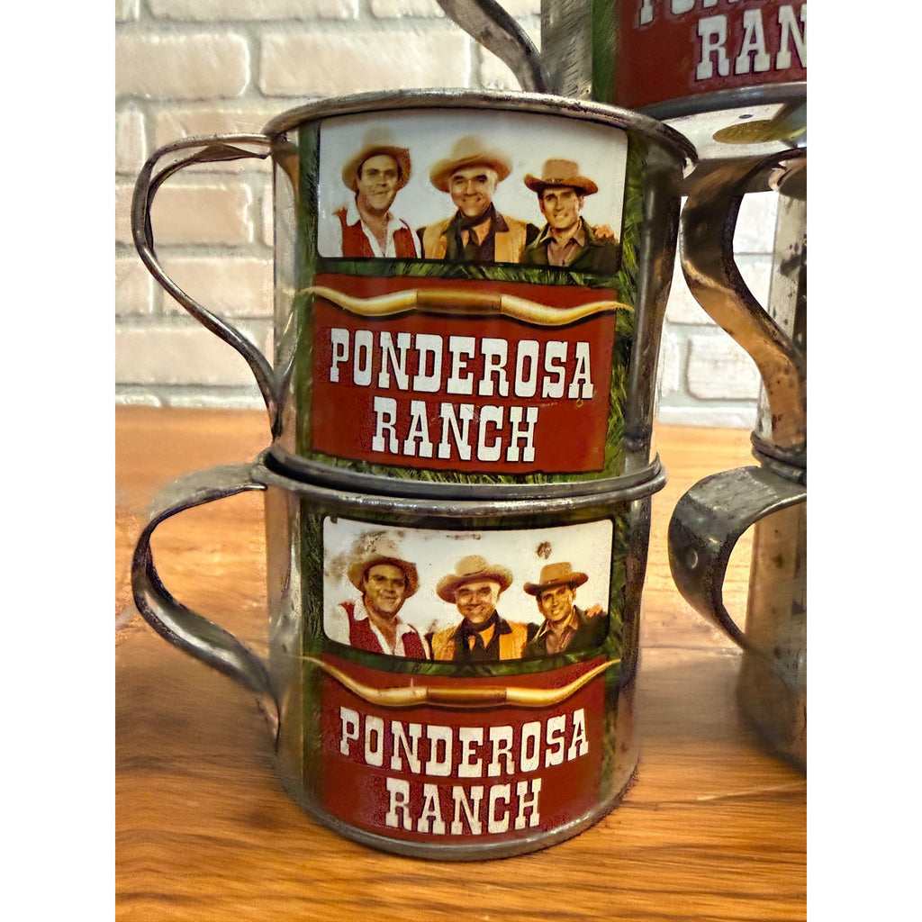 (5) 1960s Ponderosa Ranch Hoss Ben Little Joe Bonanza TV Show Tin Cups Vtg