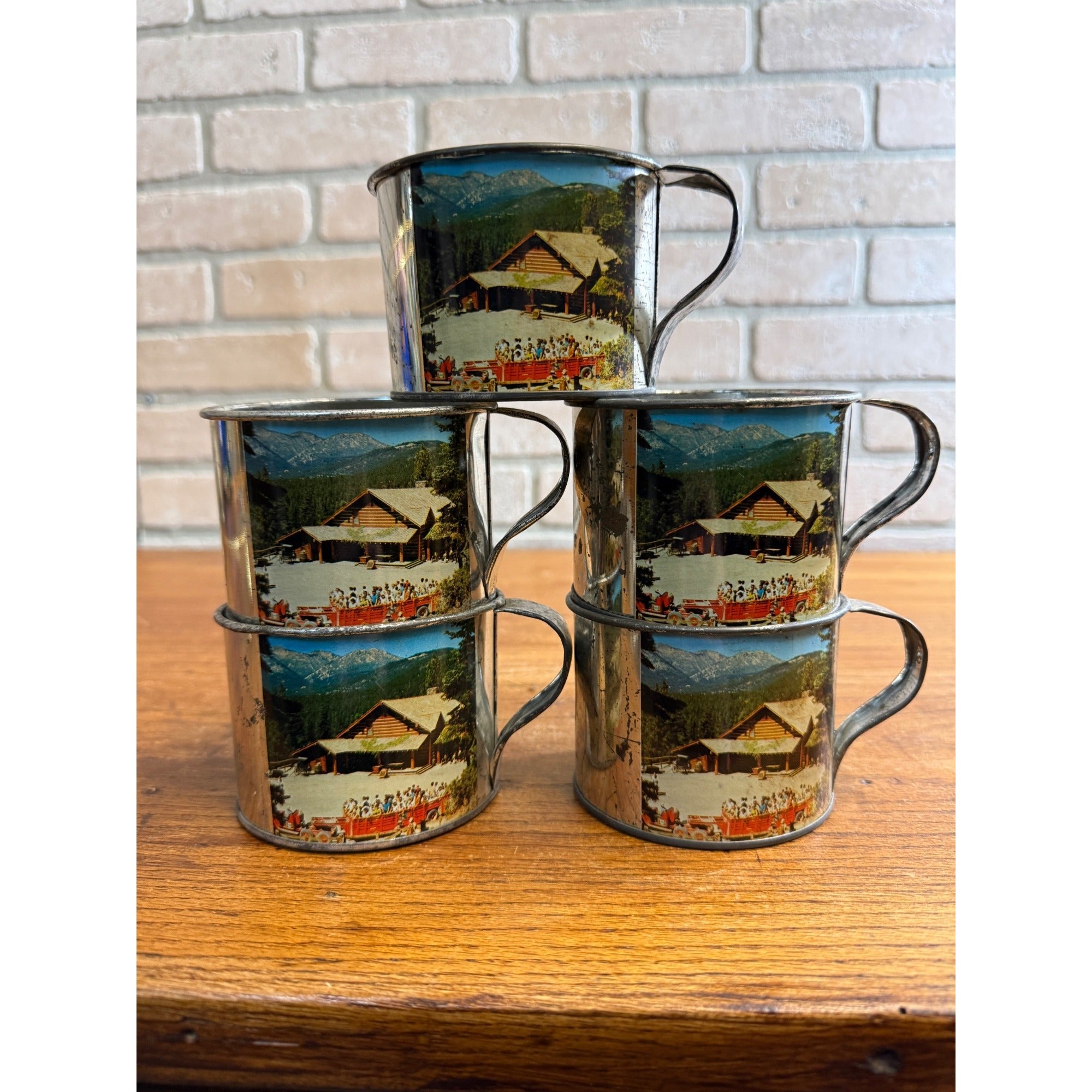(5) 1960s Ponderosa Ranch Hoss Ben Little Joe Bonanza TV Show Tin Cups Vtg