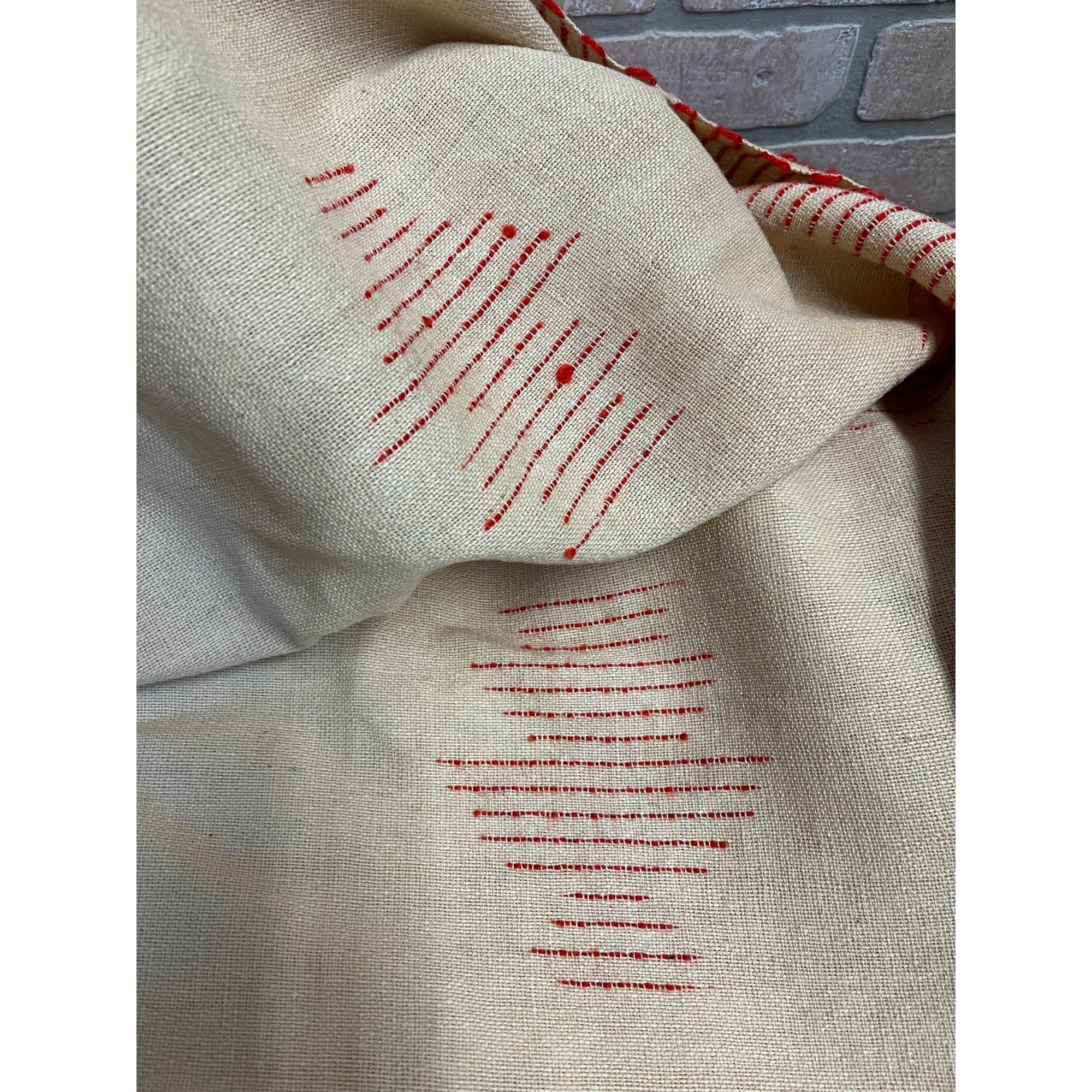 Antique Swedish Scandinavian Handwoven Folk Art Coverlet Linen Wool 72x99