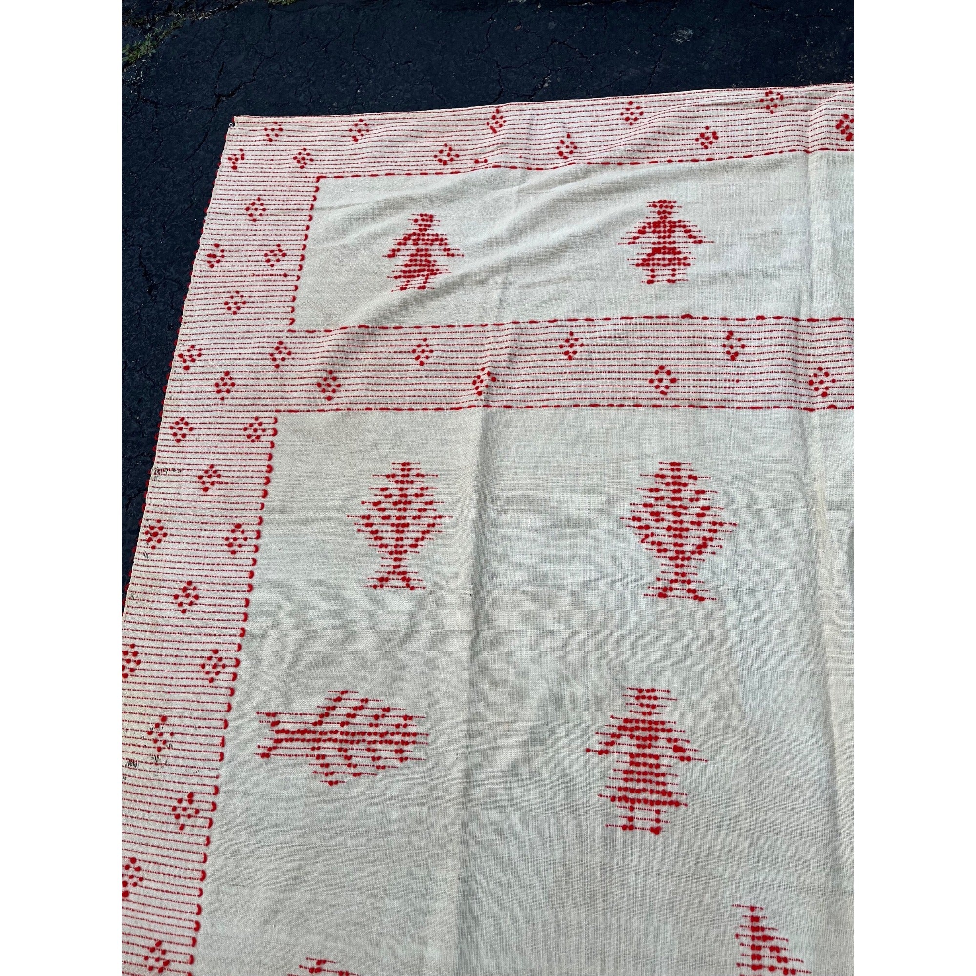 Antique Swedish Scandinavian Handwoven Folk Art Coverlet Linen Wool 72x99