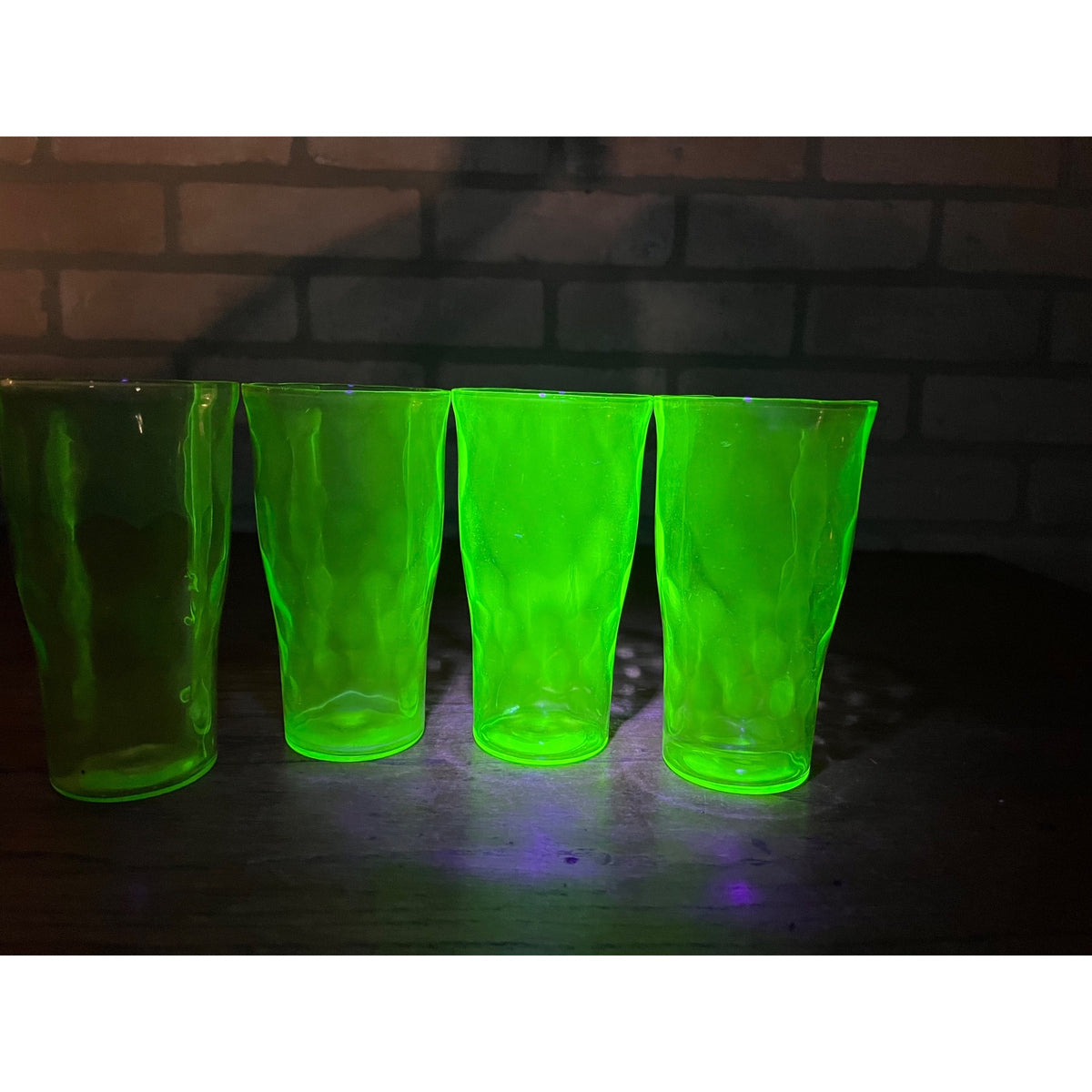 (4) Vintage Green Uranium Depression Glasses Tumblers Raindrop Dimpled 5" Tall