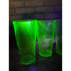 (4) Vintage Green Uranium Depression Glasses Tumblers Raindrop Dimpled 5" Tall