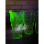 (4) Vintage Green Uranium Depression Glasses Tumblers Raindrop Dimpled 5" Tall