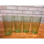(4) Vintage Green Uranium Depression Glasses Tumblers Raindrop Dimpled 5" Tall