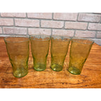 (4) Vintage Green Uranium Depression Glasses Tumblers Raindrop Dimpled 5" Tall
