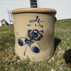 1800s Antique 4 Gallon Salt Glaze Stoneware Crock Cobalt Decorated Akron Ohio