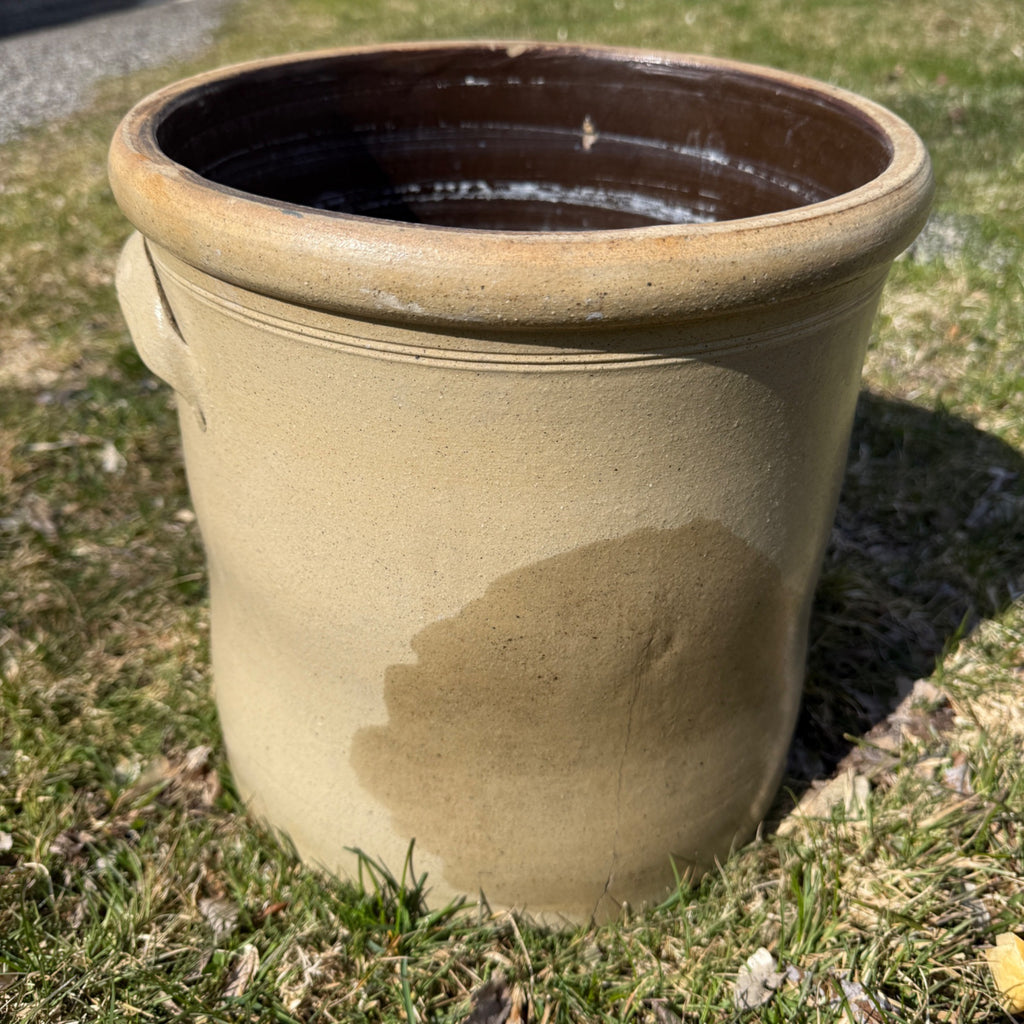 1800s Antique 4 Gallon Salt Glaze Stoneware Crock Cobalt Decorated Akron Ohio