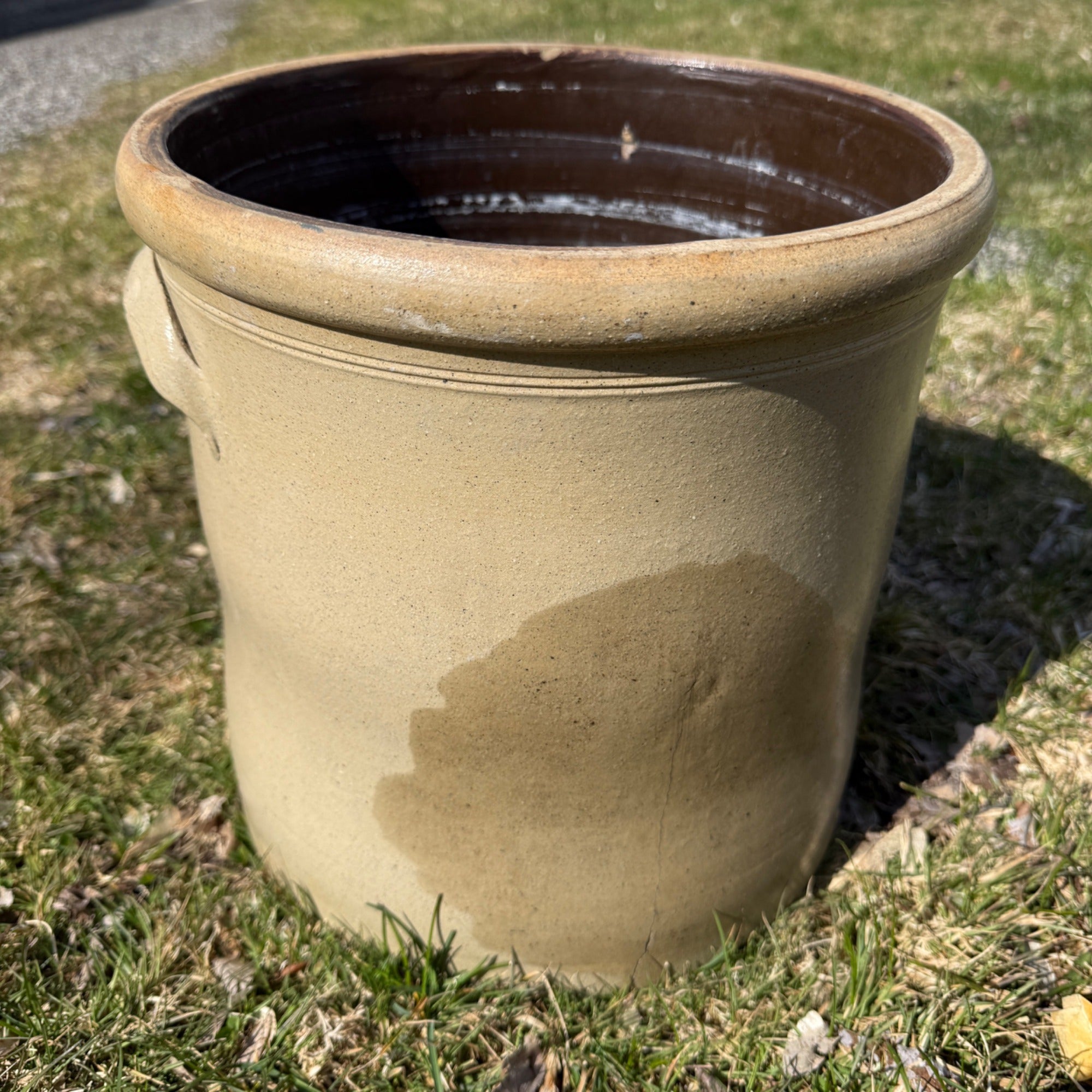 1800s Antique 4 Gallon Salt Glaze Stoneware Crock Cobalt Decorated Akron Ohio