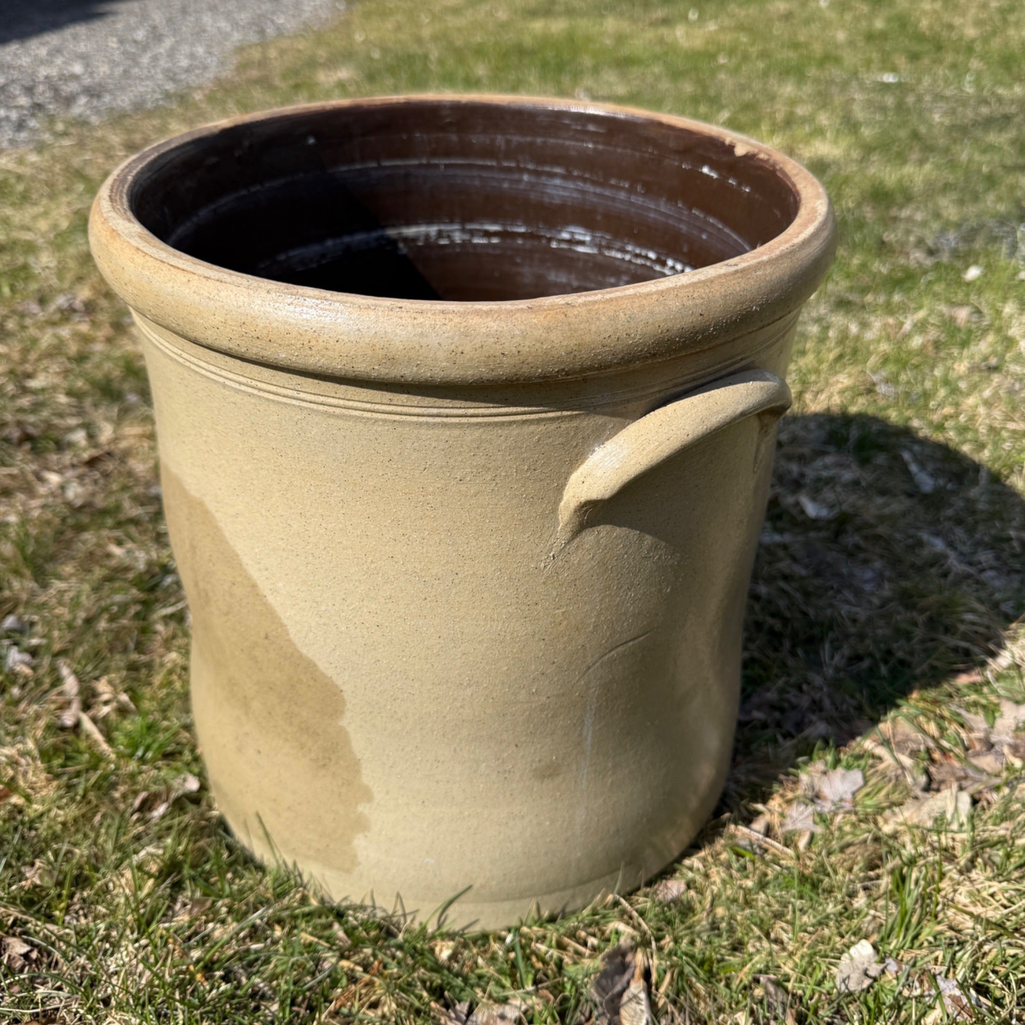 1800s Antique 4 Gallon Salt Glaze Stoneware Crock Cobalt Decorated Akron Ohio