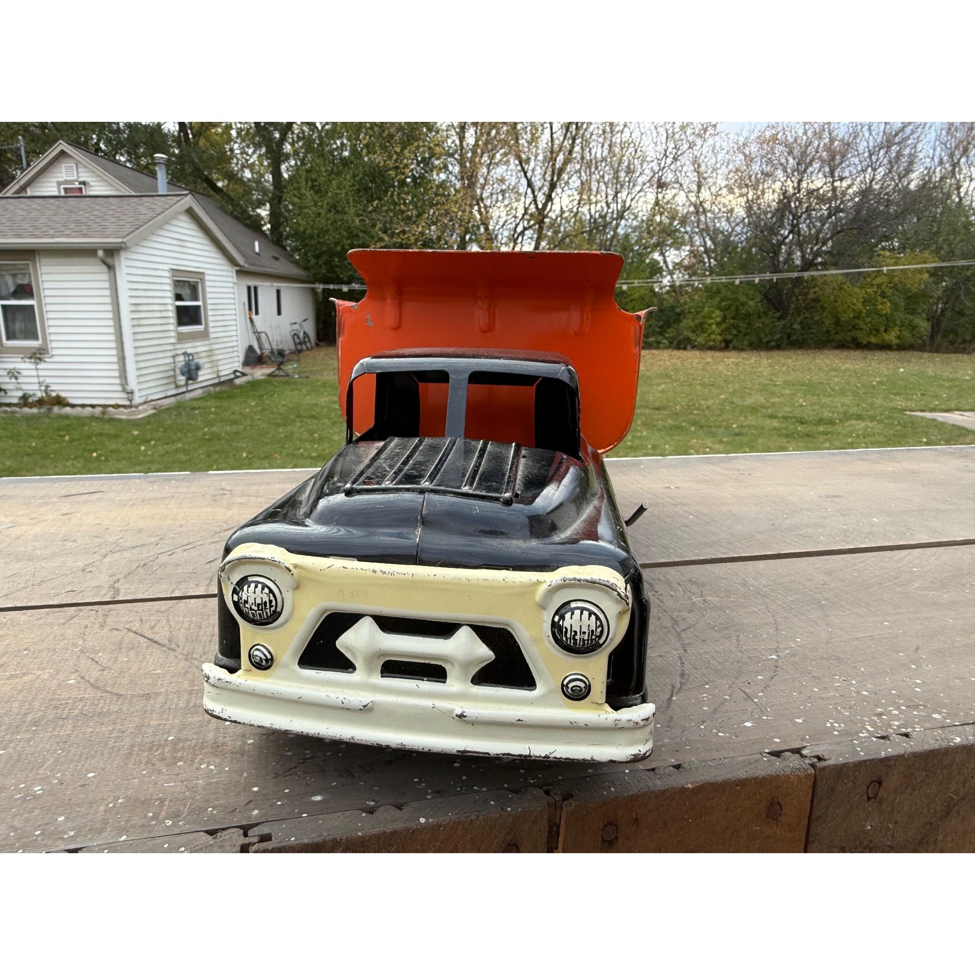 Vintage Marx Hydraulic Dump Truck Black & Orange Pressed Steel Toy