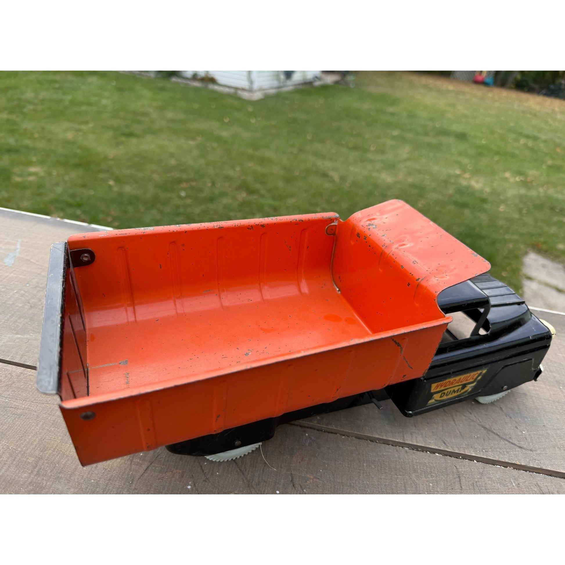Vintage Marx Hydraulic Dump Truck Black & Orange Pressed Steel Toy