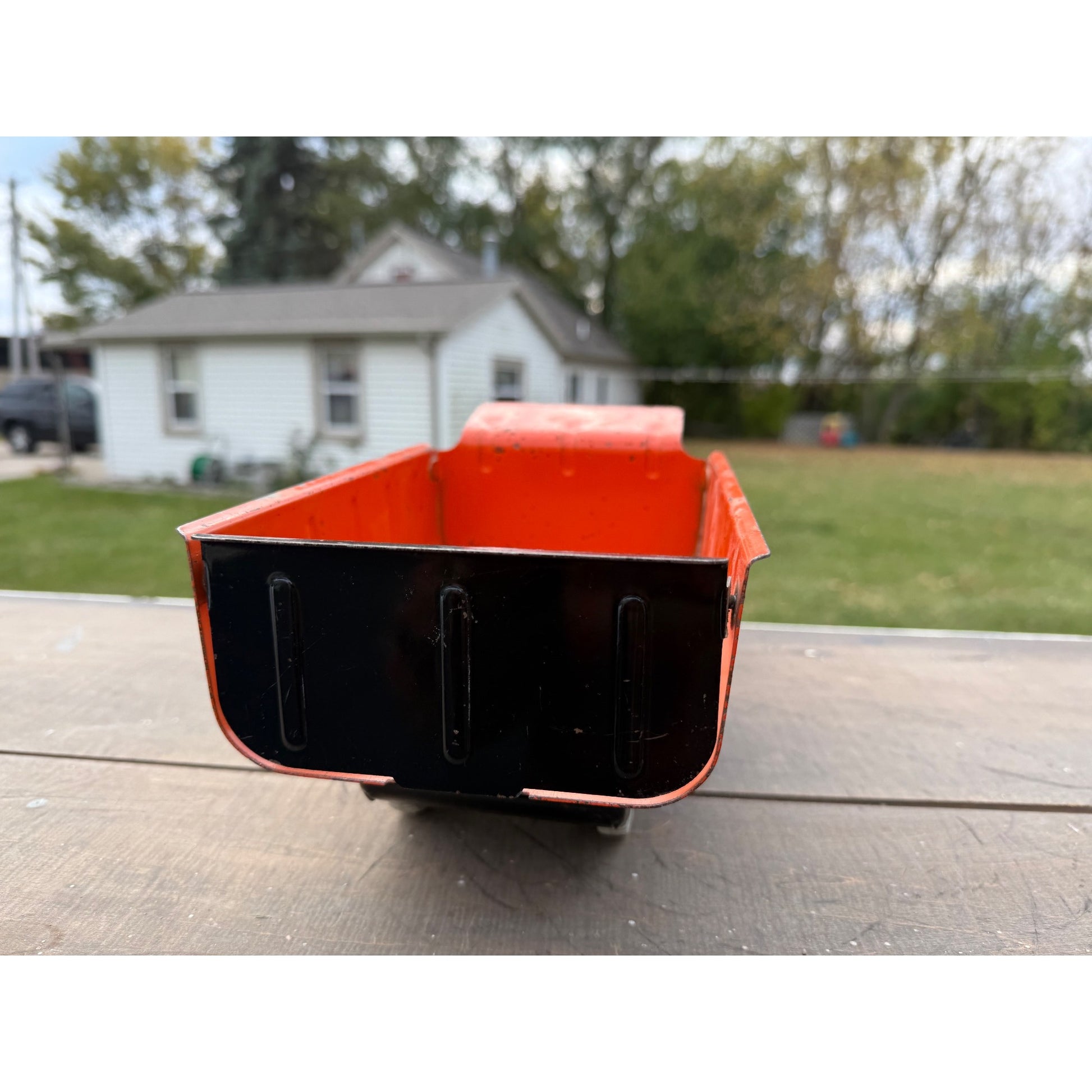 Vintage Marx Hydraulic Dump Truck Black & Orange Pressed Steel Toy