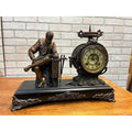 Antique New Haven Bronze Figural Mantle Clock Silversmith Shoemaker 8 Day Time & Strike Gong Clock