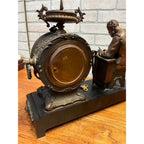 Antique New Haven Bronze Figural Mantle Clock Silversmith Shoemaker 8 Day Time & Strike Gong Clock