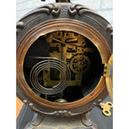 Antique New Haven Bronze Figural Mantle Clock Silversmith Shoemaker 8 Day Time & Strike Gong Clock
