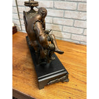 Antique New Haven Bronze Figural Mantle Clock Silversmith Shoemaker 8 Day Time & Strike Gong Clock
