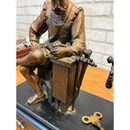 Antique New Haven Bronze Figural Mantle Clock Silversmith Shoemaker 8 Day Time & Strike Gong Clock