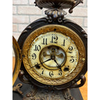 Antique New Haven Bronze Figural Mantle Clock Silversmith Shoemaker 8 Day Time & Strike Gong Clock