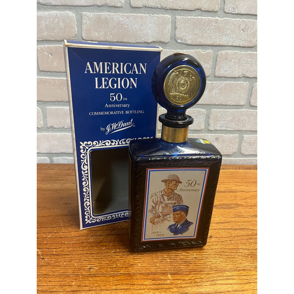 Vintage 1969 J.W. Dant American Legion 50th Anniversary Bourbon Whiskey Decanter Bottle & Box