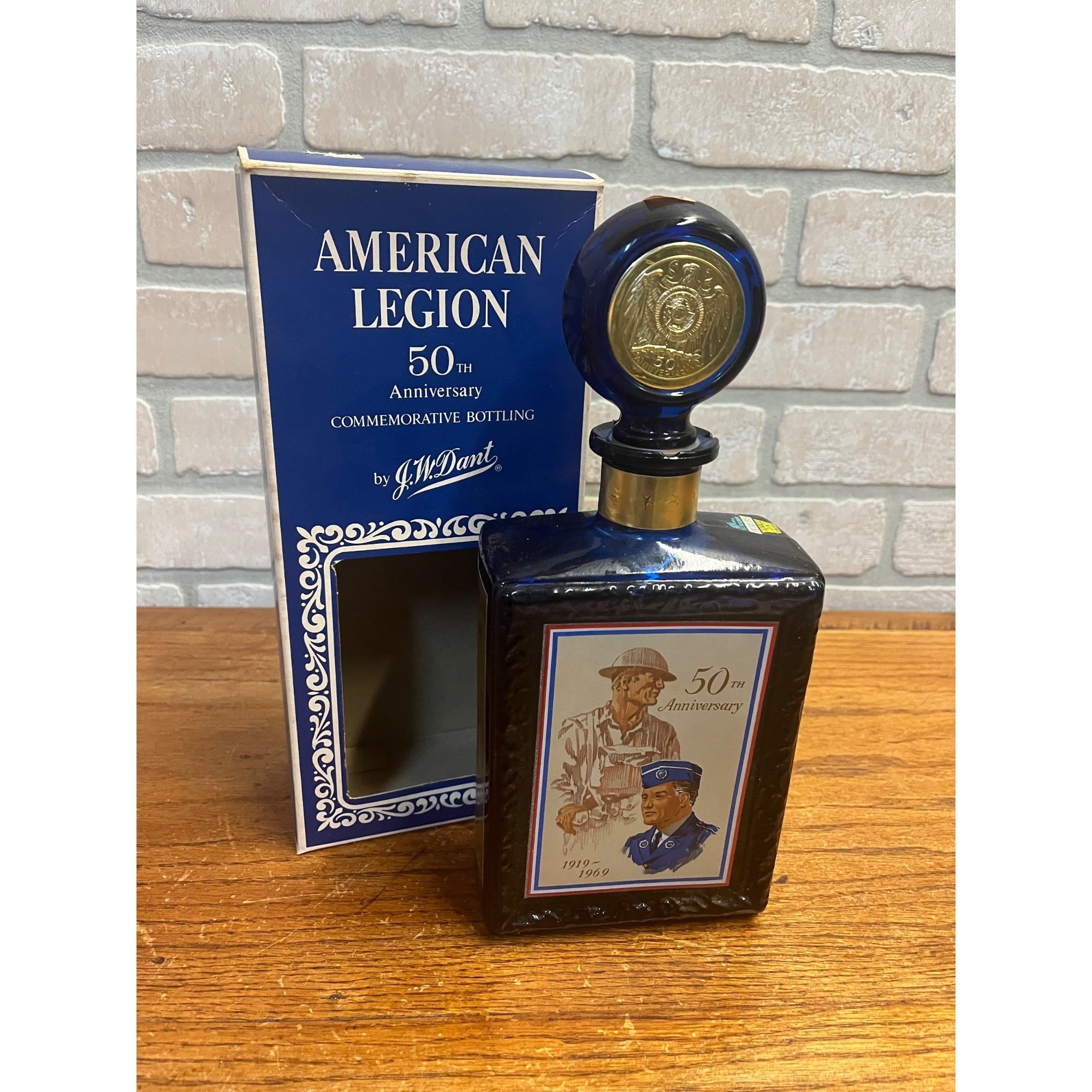 Vintage 1969 J.W. Dant American Legion 50th Anniversary Bourbon Whiskey Decanter Bottle & Box
