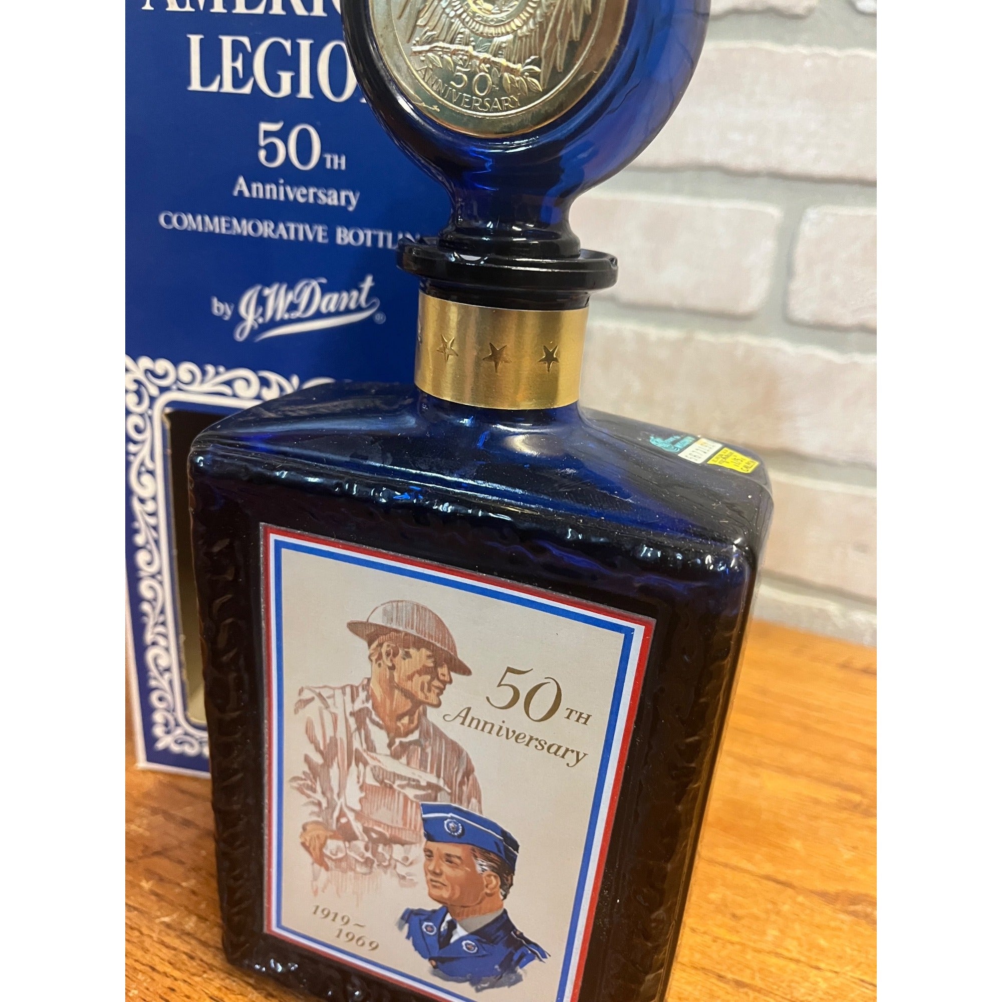 Vintage 1969 J.W. Dant American Legion 50th Anniversary Bourbon Whiskey Decanter Bottle & Box