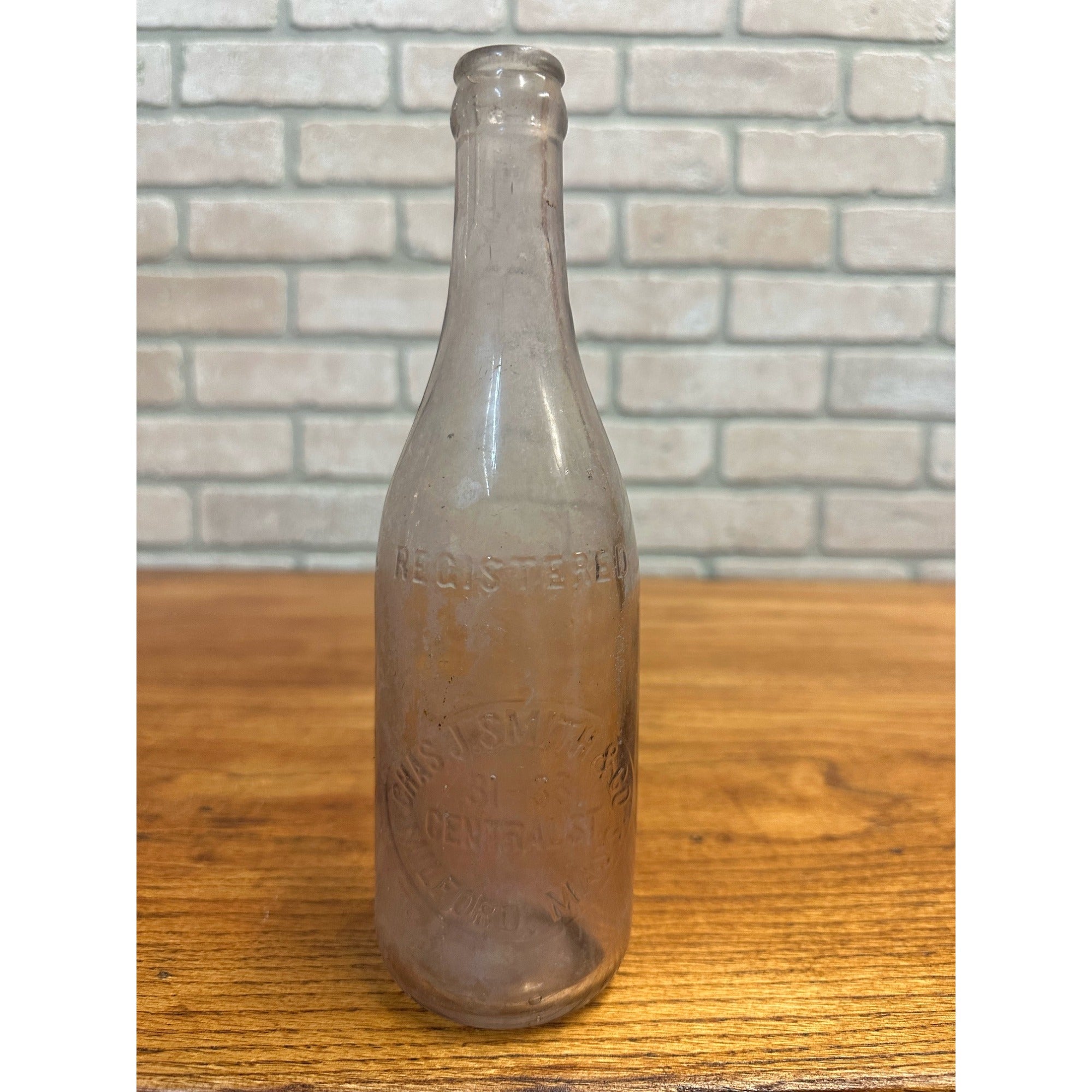 Vintage Chas. J Smith Milford Mass Soda or Beer Bottle Clear Embossed MA