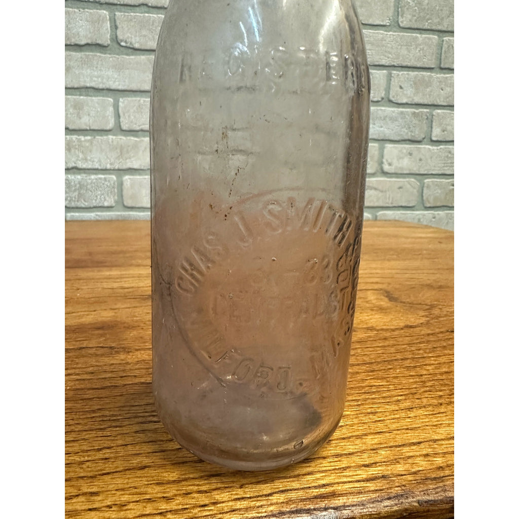 Vintage Chas. J Smith Milford Mass Soda or Beer Bottle Clear Embossed MA