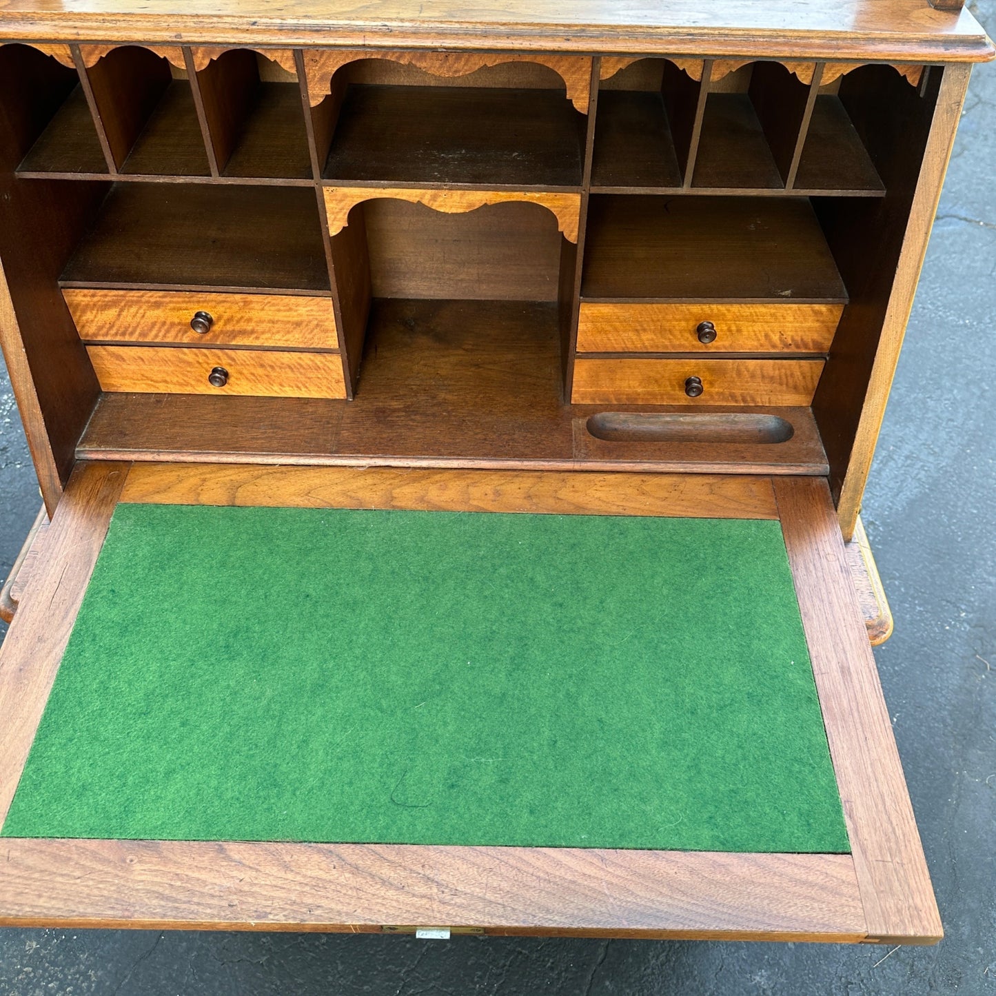 Antique Burr Walnut & Oak Early 1900s Victorian Secretary Desk Cabinet