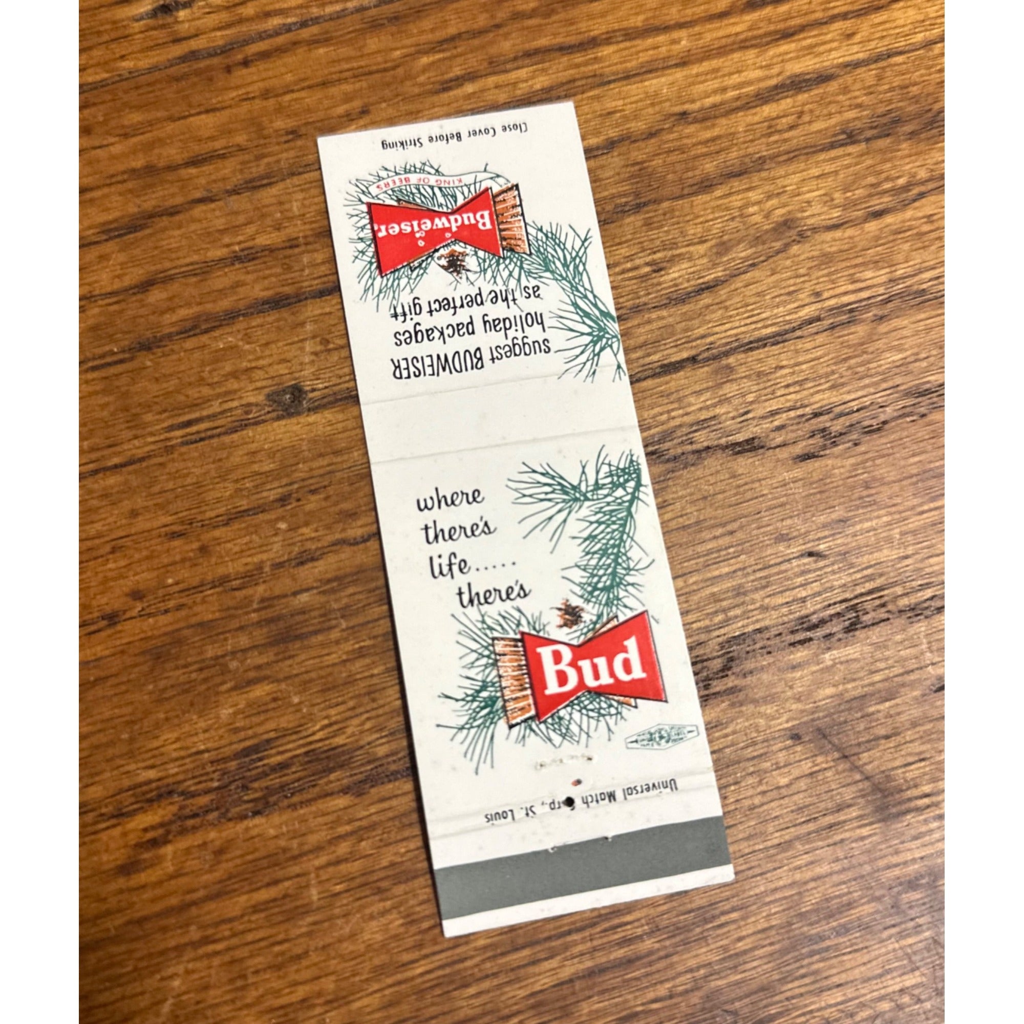 Vintage Budweiser Beer Holiday Anheuser Busch Christmas Match Book Advertising
