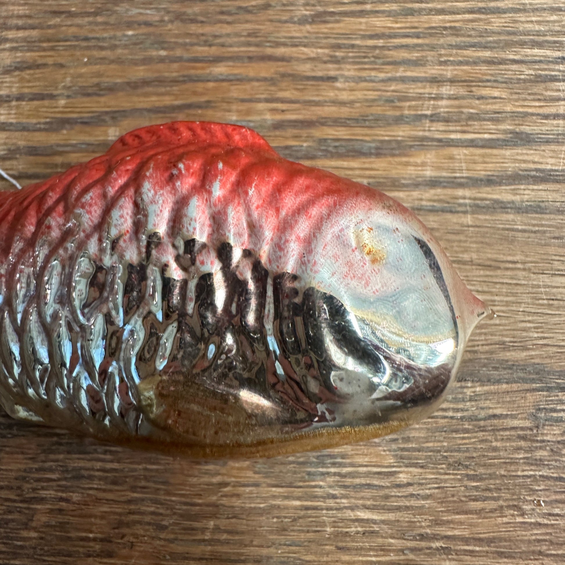 Antique German Red & Silver Fish Mercury Glass Ornament