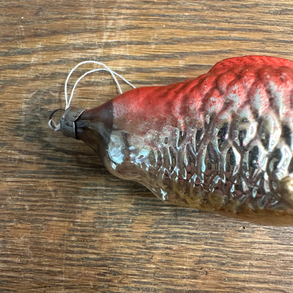 Antique German Red & Silver Fish Mercury Glass Ornament
