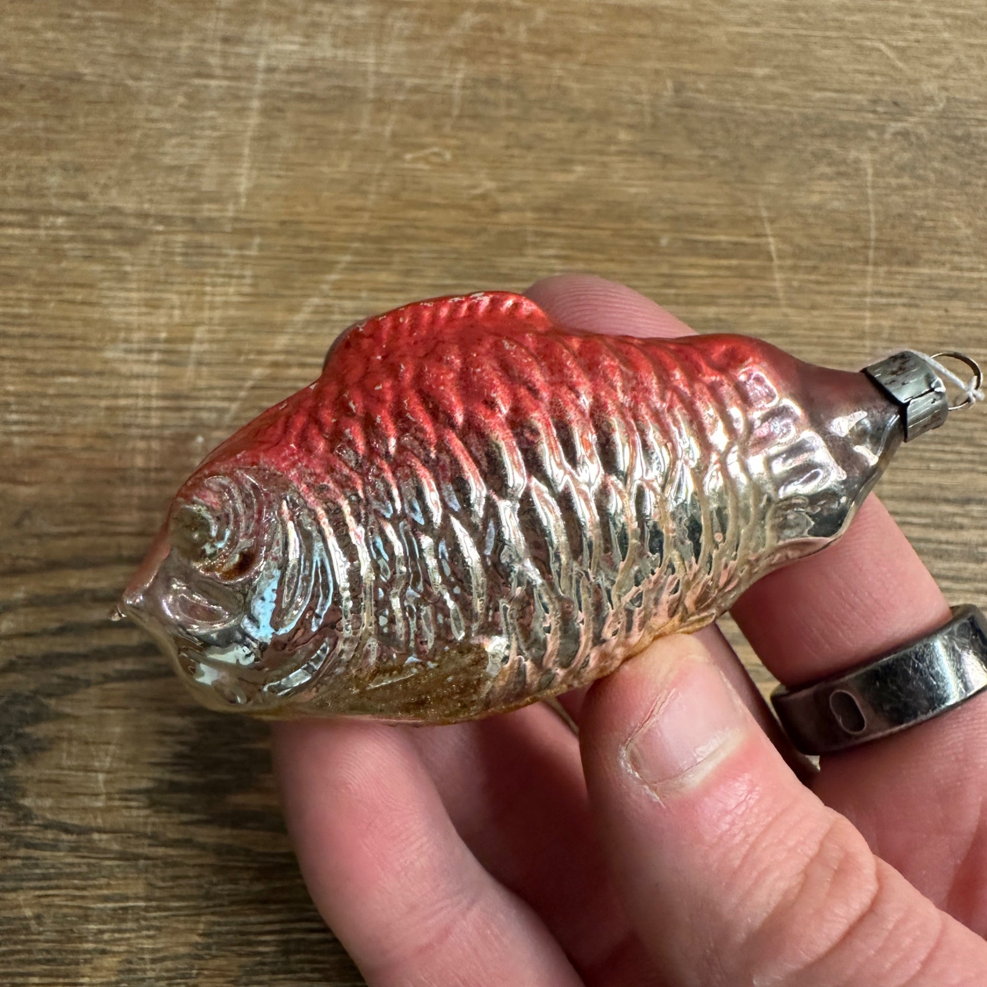 Antique German Red & Silver Fish Mercury Glass Ornament