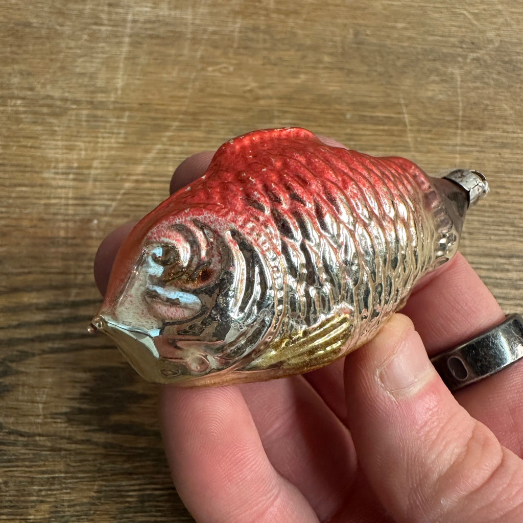 Antique German Red & Silver Fish Mercury Glass Ornament