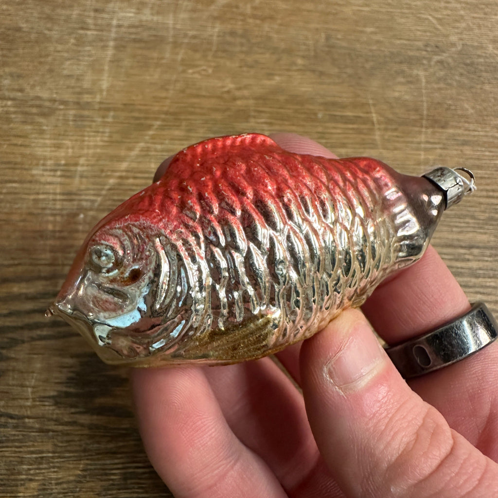Antique German Red & Silver Fish Mercury Glass Ornament