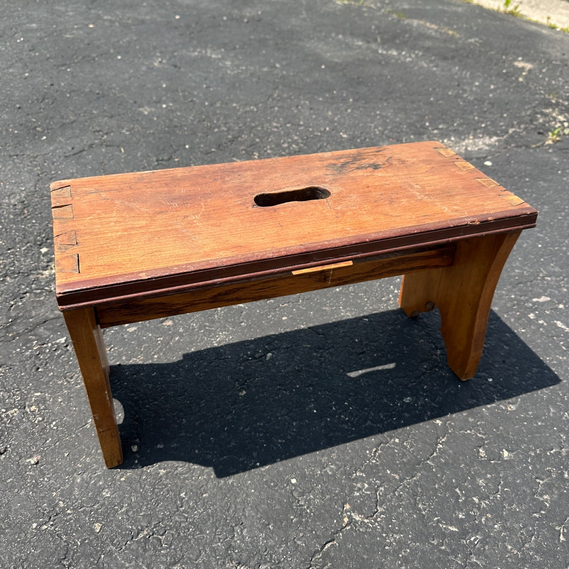 Early Primitive Wooden Step Stool Dovetailed