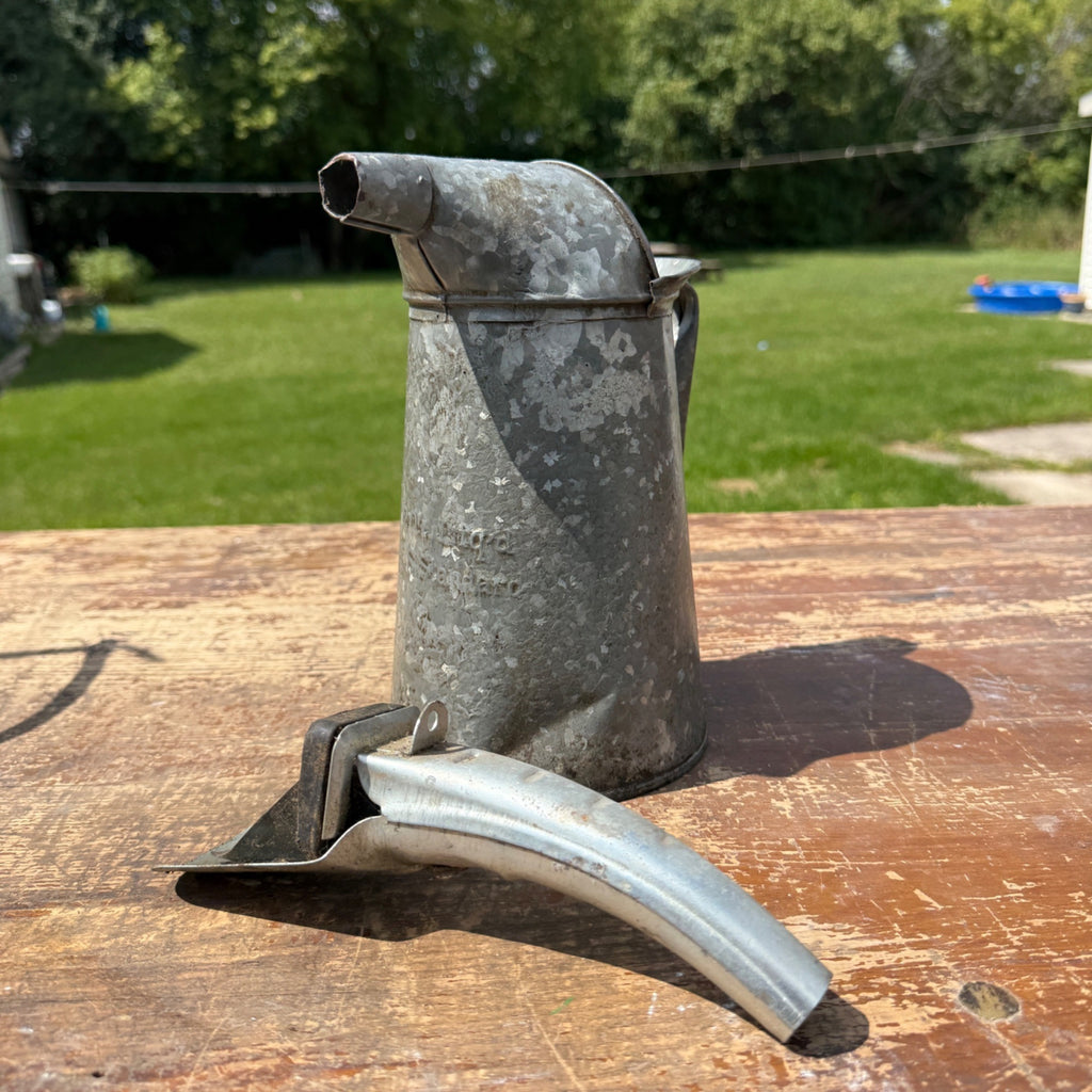 Vintage Galvanized 2qt Oil Pour Can w/ Extra Punch Pour Spout Steel