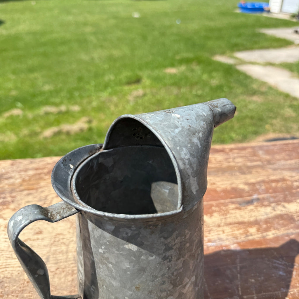 Vintage Galvanized 2qt Oil Pour Can w/ Extra Punch Pour Spout Steel
