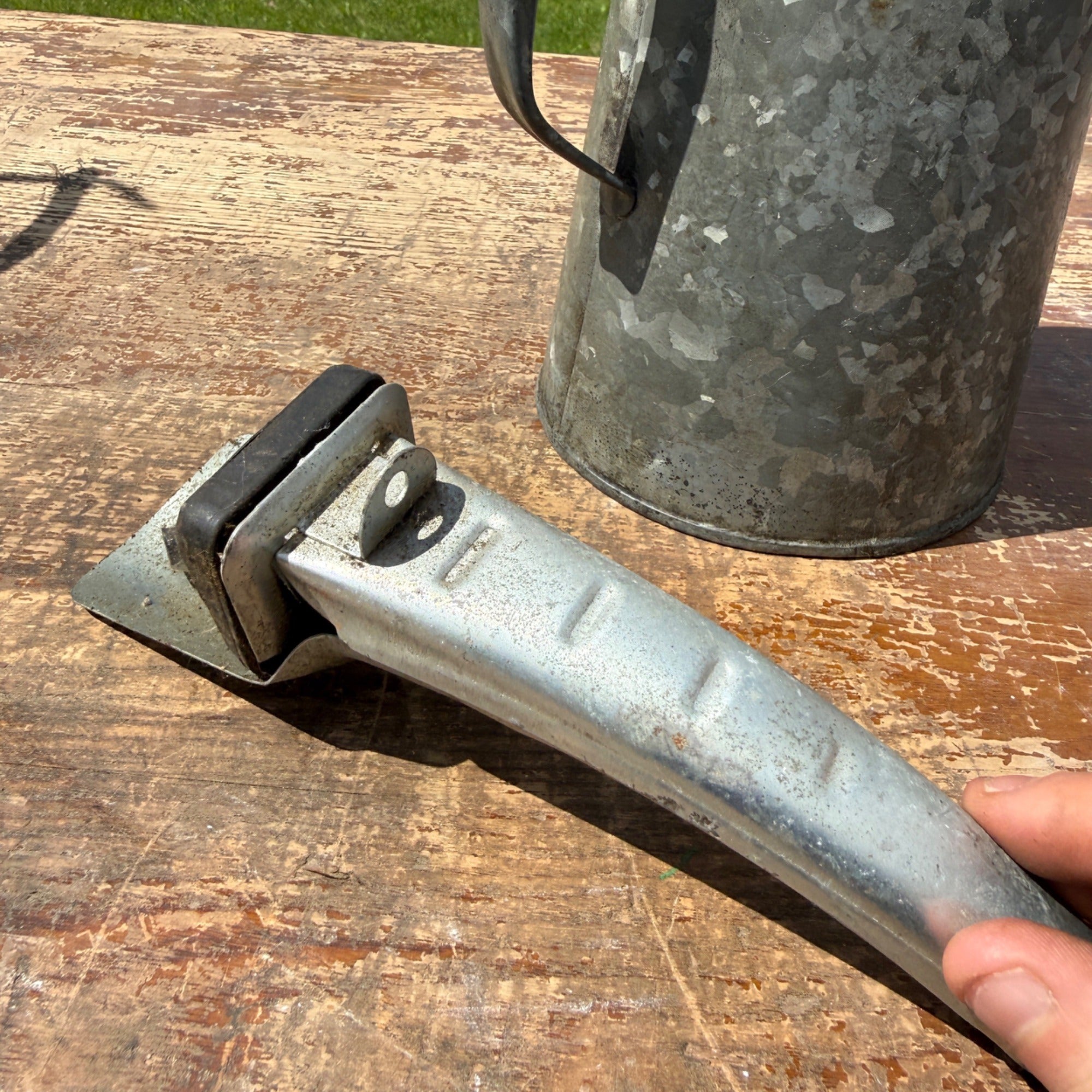 Vintage Galvanized 2qt Oil Pour Can w/ Extra Punch Pour Spout Steel