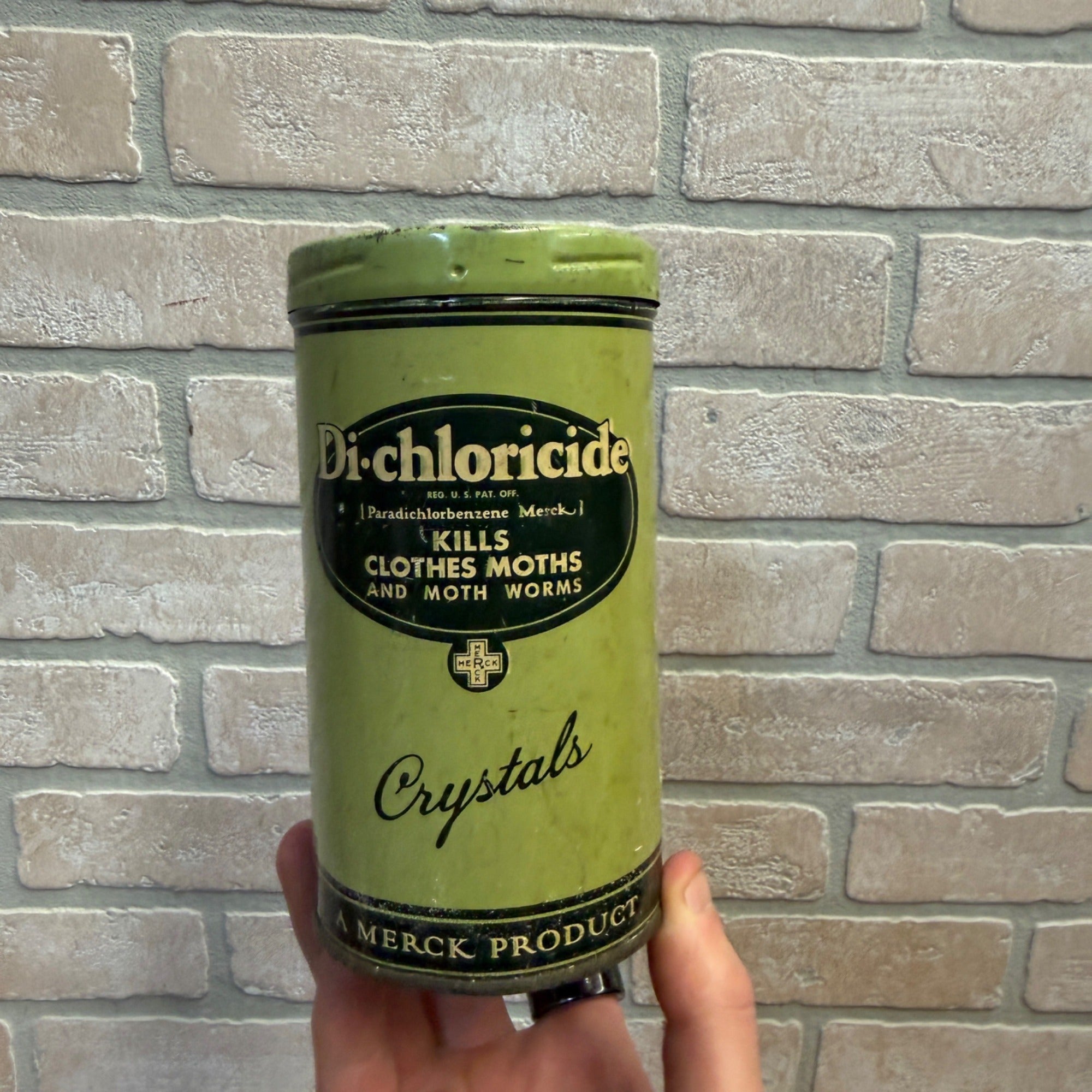 Vintage  Di Chloricide Moth Killer Merck Tin Can Advertising