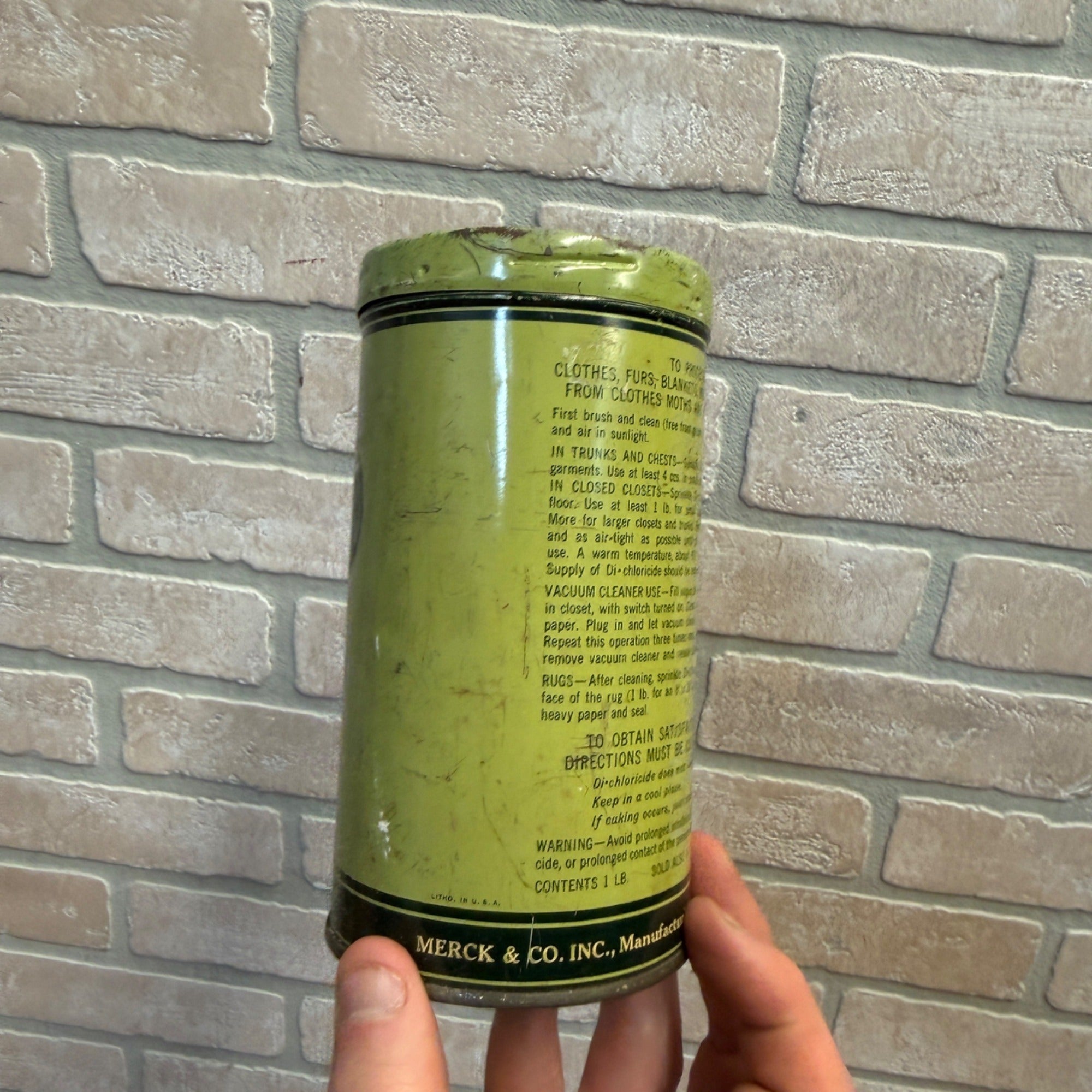 Vintage  Di Chloricide Moth Killer Merck Tin Can Advertising