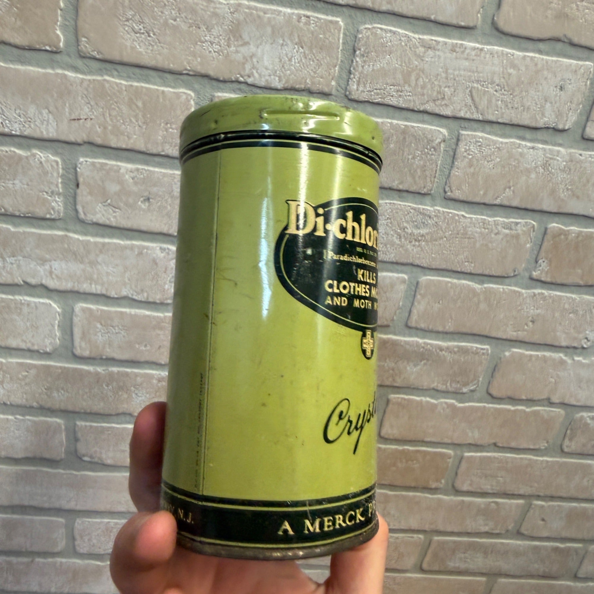 Vintage  Di Chloricide Moth Killer Merck Tin Can Advertising
