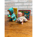 Pair Vtg 1960 Mechanical Wind Up Tin Doll Playful & Crawling Baby Toyland Toy Works