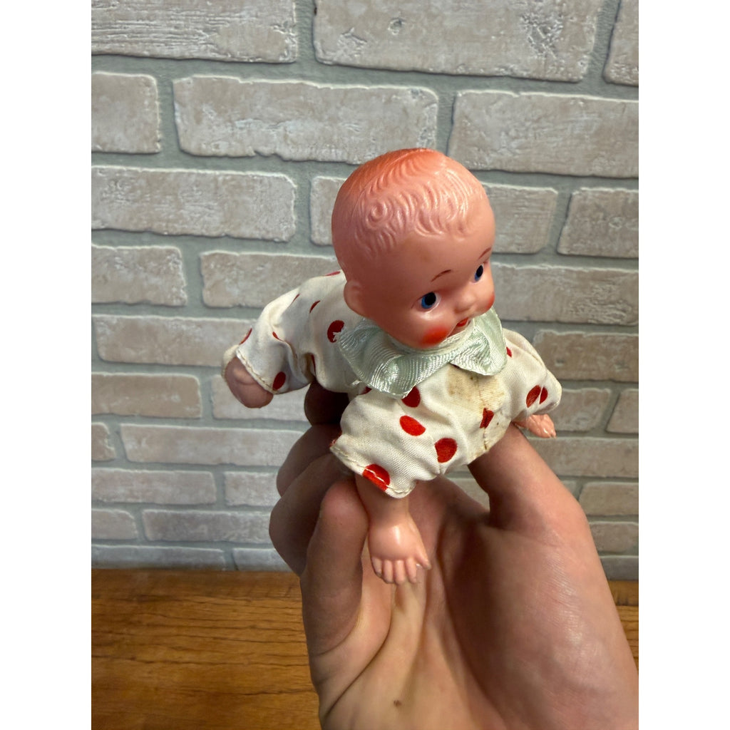 Pair Vtg 1960 Mechanical Wind Up Tin Doll Playful & Crawling Baby Toyland Toy Works
