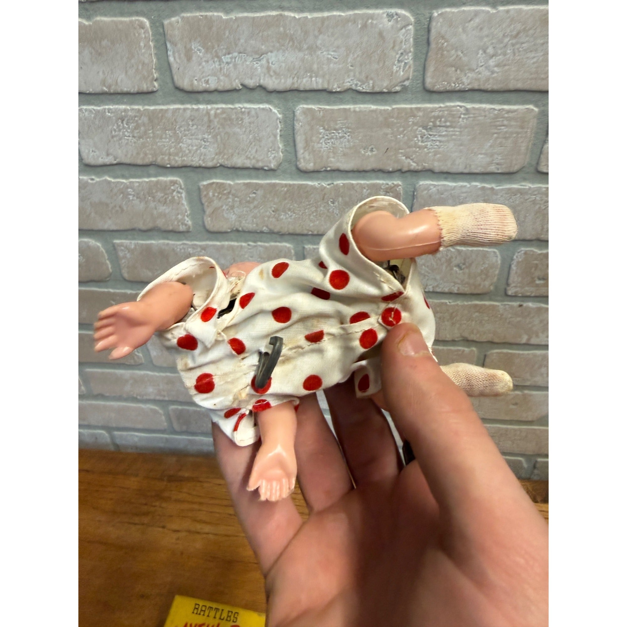 Pair Vtg 1960 Mechanical Wind Up Tin Doll Playful & Crawling Baby Toyland Toy Works