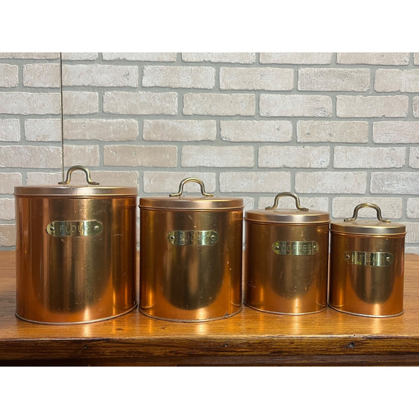 Vintage c1960s Nesting Kitchen Canister 5pc Set Copper Colored Retro Sugar Coffee ++