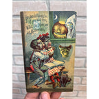 Vintage Halloween Postcard JOL Ghost Black Cat Scared Children - Series 6508