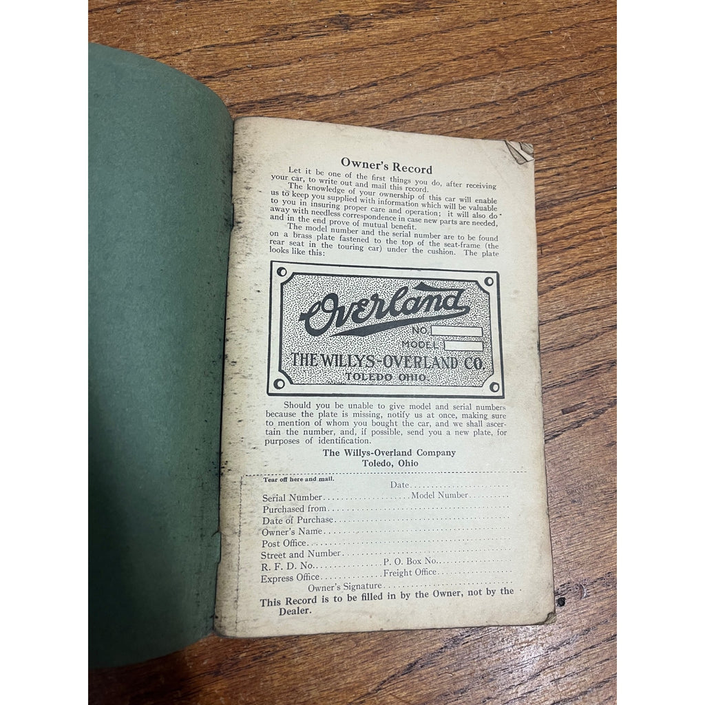 Vintage Paperback Manual Directions for the Operation, Care and Adjustment of the Overland Model 75 Automobile 1915